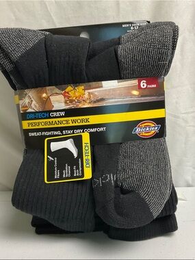 Dickies Men's Black and Gray Dri-Tech Performance Crew Socks - 6 Pairs